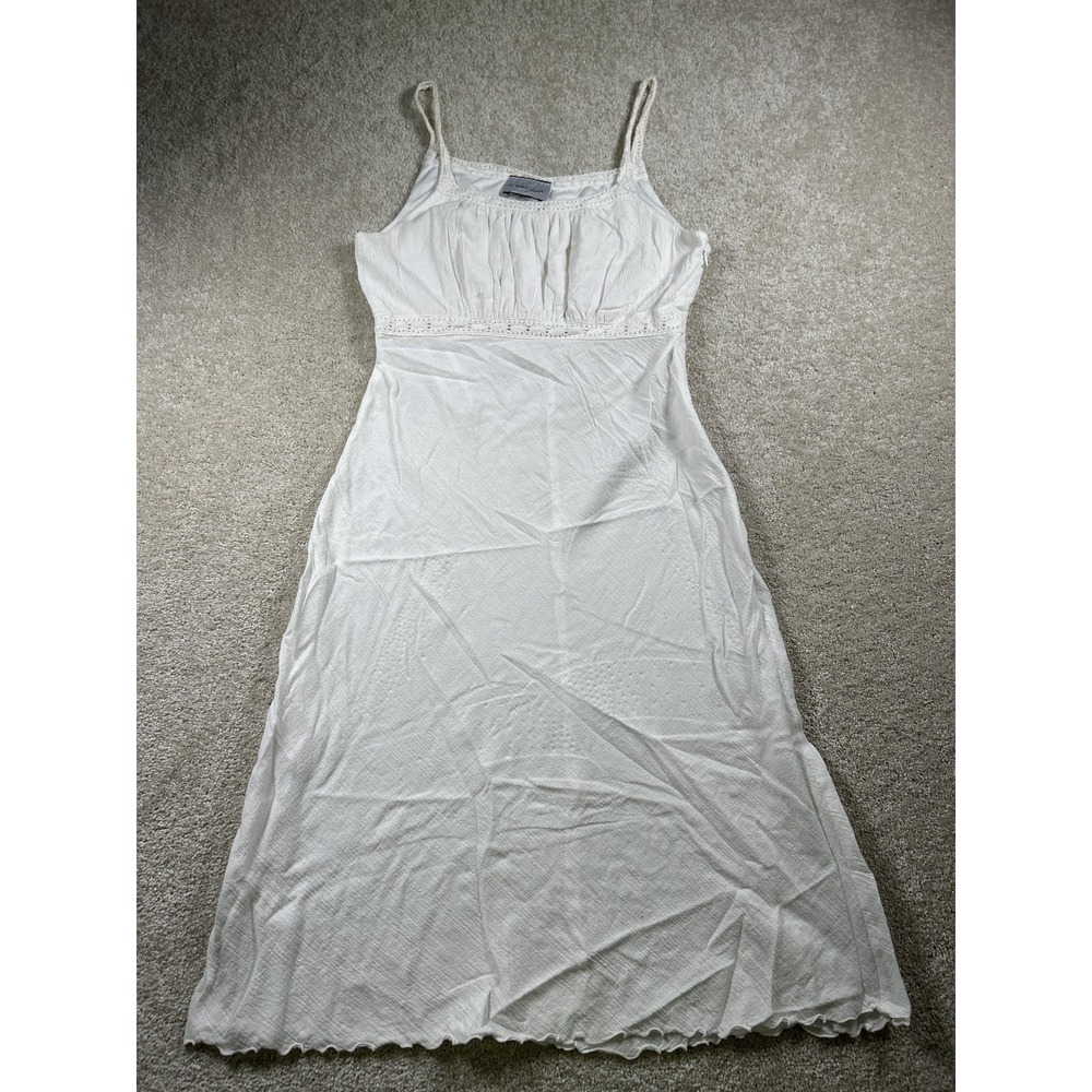 Breakin Loose Dress Womens 8 White Sleeveless Boho Maxi Crochet Trim Summer